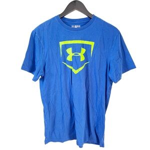 Under Armour  Blue and Yellow Logo Short Sleeve Loose T-shirt